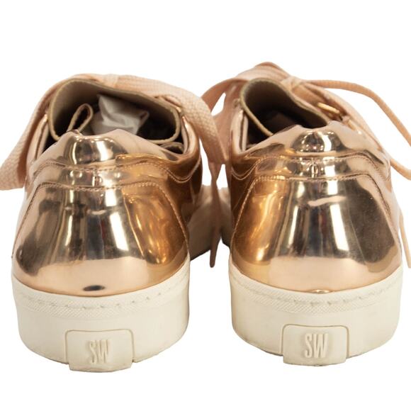 Stuart Weitzman Rose Gold Patent Leather Gaming Sneakers Size 8.5 - Picture 5 of 12